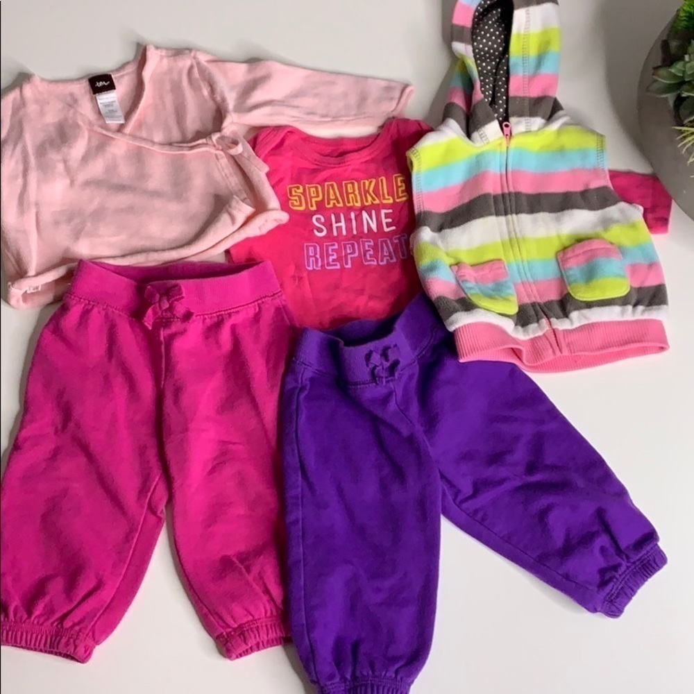 5 Piece Baby Girl Bundle pants onesie top vest 6-9 months infant clothes